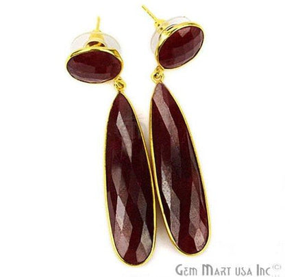Pear and Round Shape 43x28mm Gold Plated Gemstone Dangle Studs (Pick your Gemstone) (90015-1) - GemMartUSA