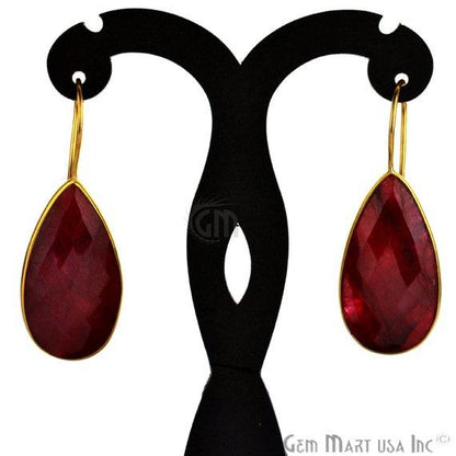 Gold Plated Pears Shape 30x16mm Gemstone Dangle Hook Earring Choose Your Style (90018-2) - GemMartUSA