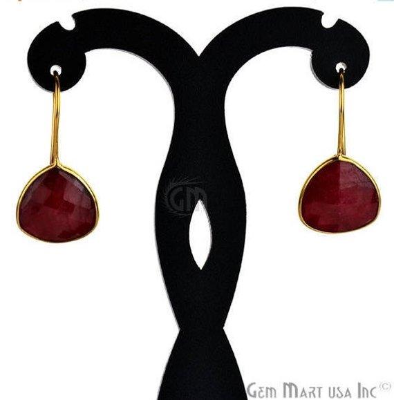 Trillion Shape 15mm Gold Plated Gemstone Hook Earrings (Pick your Gemstone) (90031-1) - GemMartUSA