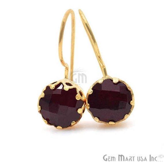 Round 27x10mm Gemstone Gold Dangle Hook Earring (Pick Your Gemstone) - GemMartUSA