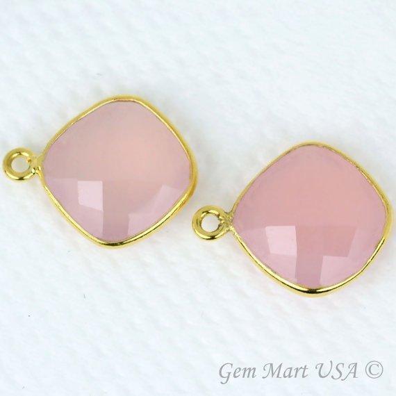 Cushion 12mm Single Bail Gold Bezel Gemstone Connector