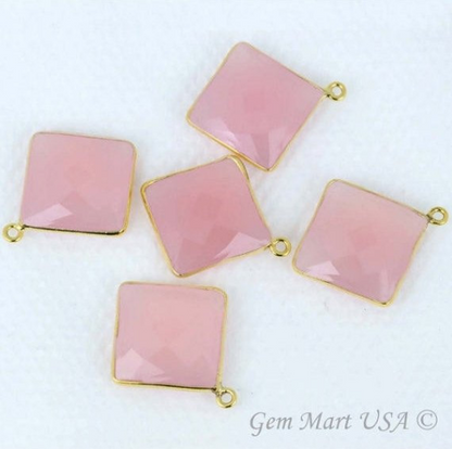 Square 16mm Single Bail Gold Bezel Gemstone Connector