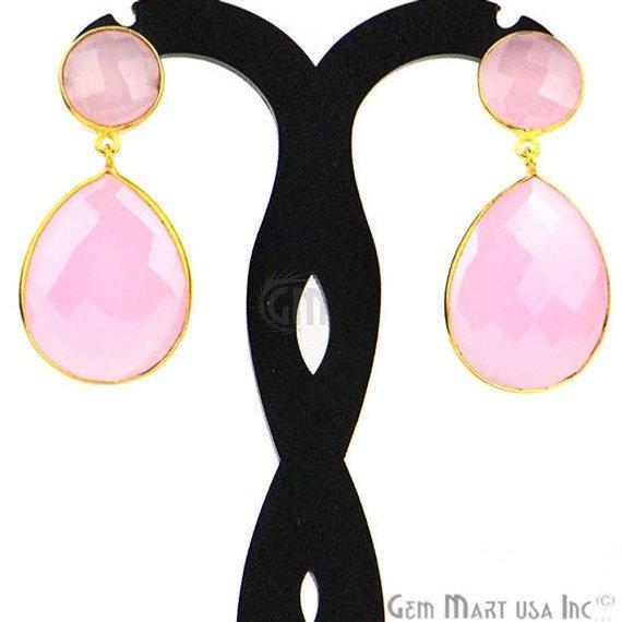 Pear and Round Shape 21x46mm Gold Plated Gemstone Dangle Studs (Pick your Gemstone) (90014-1) - GemMartUSA