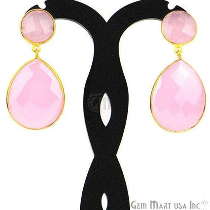 Pear and Round Shape 21x46mm Gold Plated Gemstone Dangle Studs (Pick your Gemstone) (90014-1) - GemMartUSA