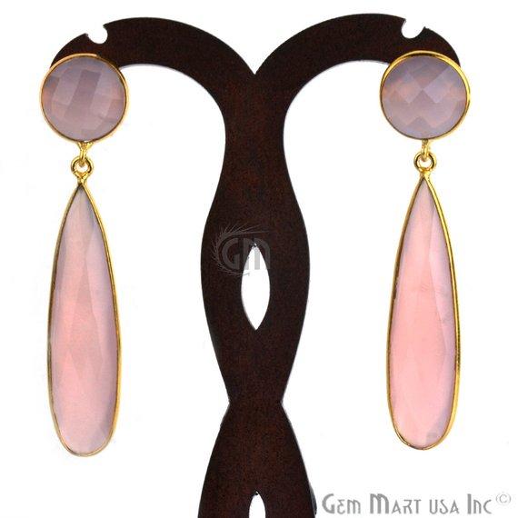 Pear and Round Shape 43x28mm Gold Plated Gemstone Dangle Studs (Pick your Gemstone) (90015-1) - GemMartUSA