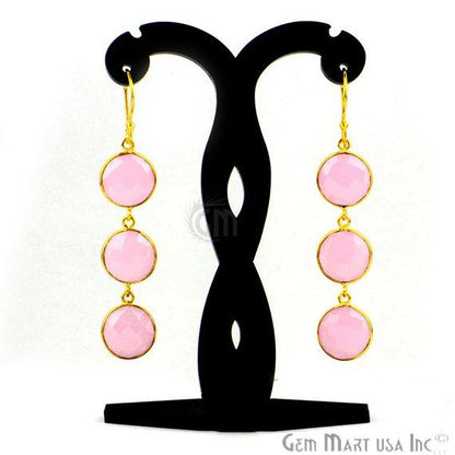 Gold Plated Round 12x66mm Gemstone Long Hook Earring Choose Your Gemstone (90064-1) - GemMartUSA