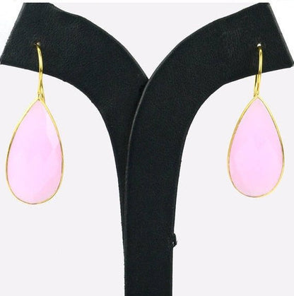 Gold Plated Pears Shape 33x16mm Gemstone Dangle Hook Earrings Choose Your Gemstone (90086-1) - GemMartUSA