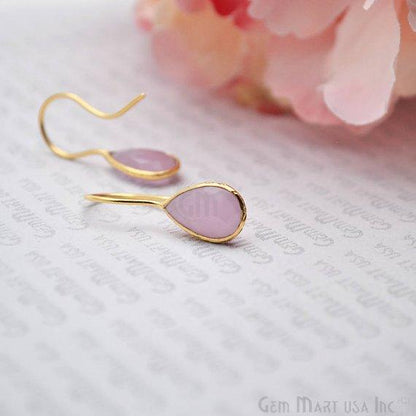 Rose Chalcedony Gold Plated 12x8mm Pears Shape Gemstone Dangle Hook Earring (RCER-90206) - GemMartUSA