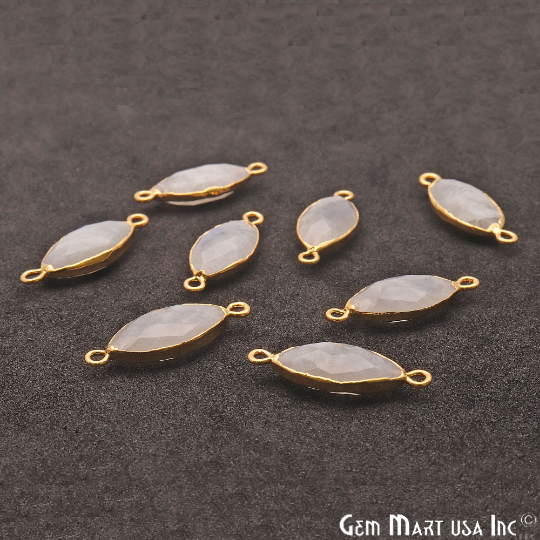 Rainbow Moonstone Marquise 10x20mm Gold Electroplated Double Bail Gemstone Connector