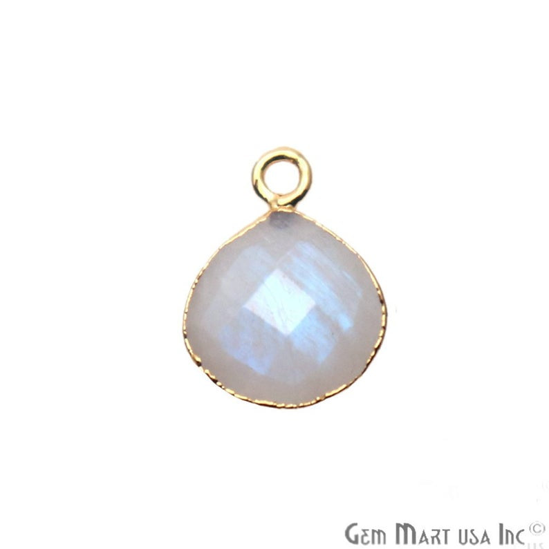 Rainbow Moonstone 12mm Heart Gold Electroplated Gemstone Connector - GemMartUSA