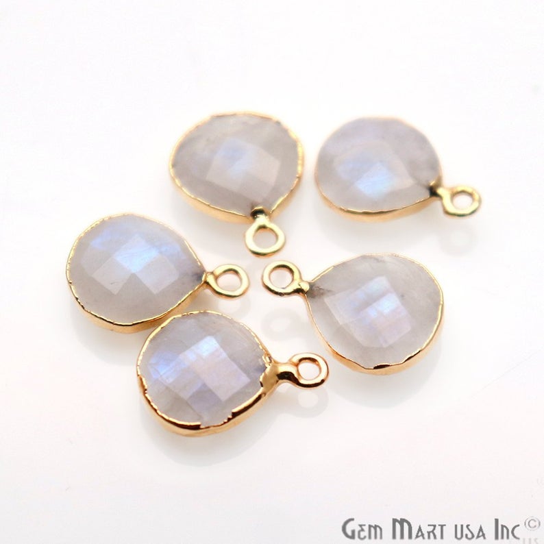 Rainbow Moonstone 12mm Heart Gold Electroplated Gemstone Connector - GemMartUSA