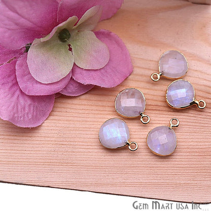 Rainbow Moonstone 12mm Heart Gold Electroplated Gemstone Connector - GemMartUSA
