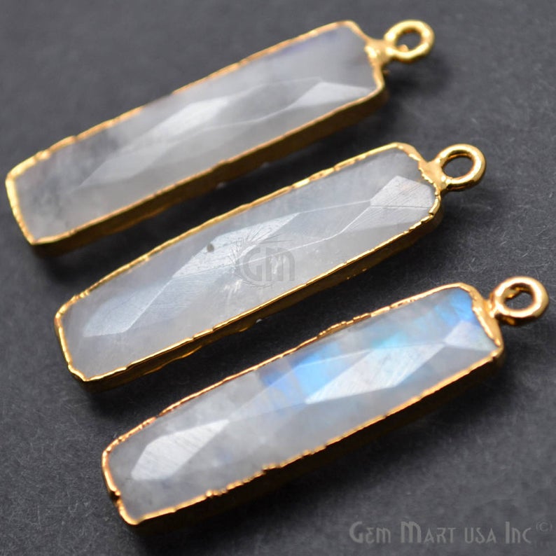 Moonstone 32x8mm RectAngel Gold Electroplated Gemstone Connector - GemMartUSA