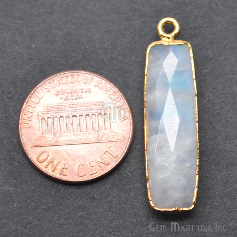 Moonstone 32x8mm RectAngel Gold Electroplated Gemstone Connector - GemMartUSA