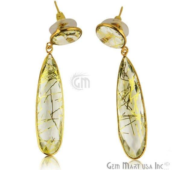 Pear and Round Shape 43x28mm Gold Plated Gemstone Dangle Studs (Pick your Gemstone) (90015-1) - GemMartUSA