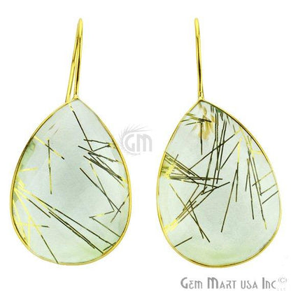 Rutilated Gold Plated 22x47mm Pears Shape Gemstone Dangle Hook Earring (RGER-90048) - GemMartUSA