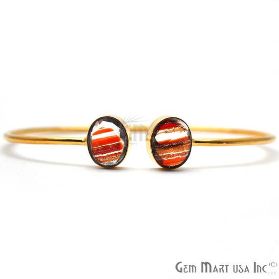 Red Copper Infused 10x12mm Oval Shape Gold Plated Handmade Adjustable Bangle Bracelet - GemMartUSA