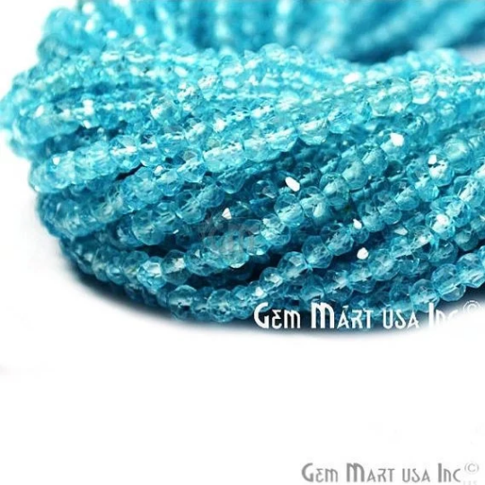 Blue Topaz Rondelle Beads, Natural, Meditation Bracelet, Beaded Curtain, Mardi Gras, 3-4mm 13" Length (762698596399)