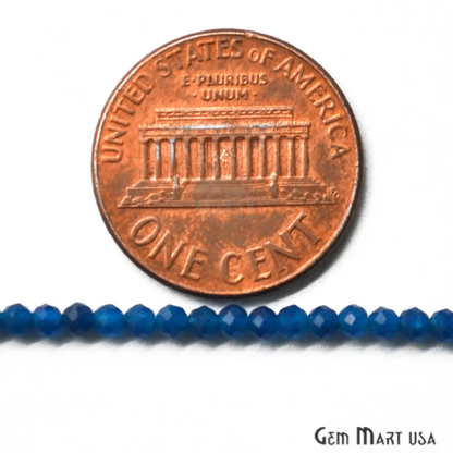 Royal Blue Chalcedony Rondelle Beads, 12-13 Inch Gemstone Strands, Drilled Strung Nugget Beads, Faceted Round, 2-2.5mm