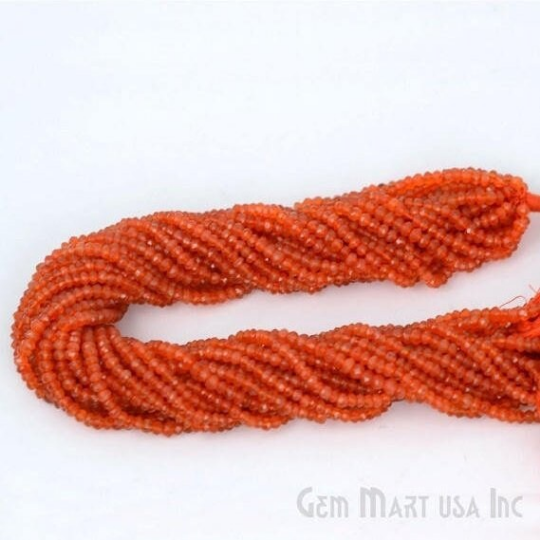 Carnelian Rondelle Beads, 12.5 Inch Gemstone Strands, Drilled Strung Nugget Beads, Faceted Round, 3-4mm