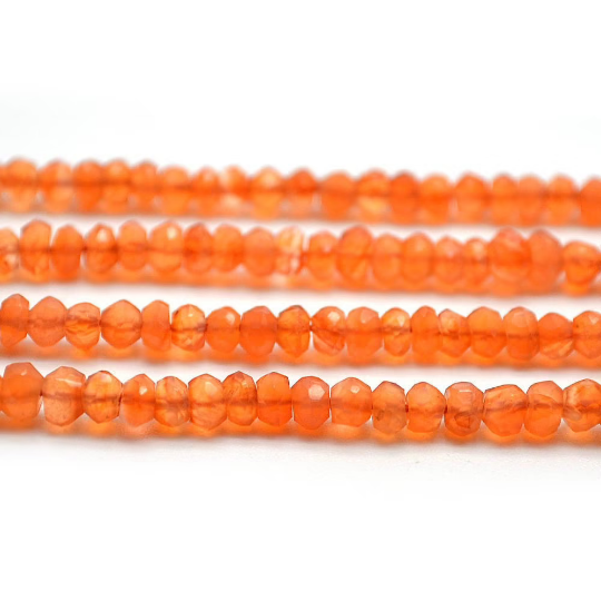 Carnelian Rondelle Beads, 12.5 Inch Gemstone Strands, Drilled Strung Nugget Beads, Faceted Round, 3-4mm