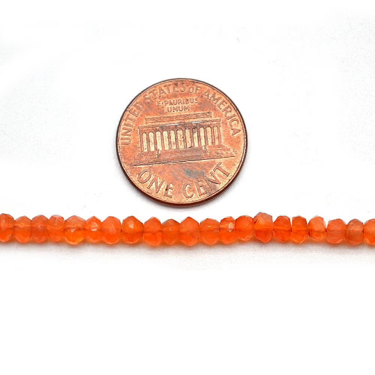 Carnelian Rondelle Beads, 12.5 Inch Gemstone Strands, Drilled Strung Nugget Beads, Faceted Round, 3-4mm