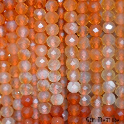 Carnelian Rondelle Beads, 13 Inch Gemstone Strands, Drilled Strung Nugget Beads, Faceted Round, 2.5-3mm