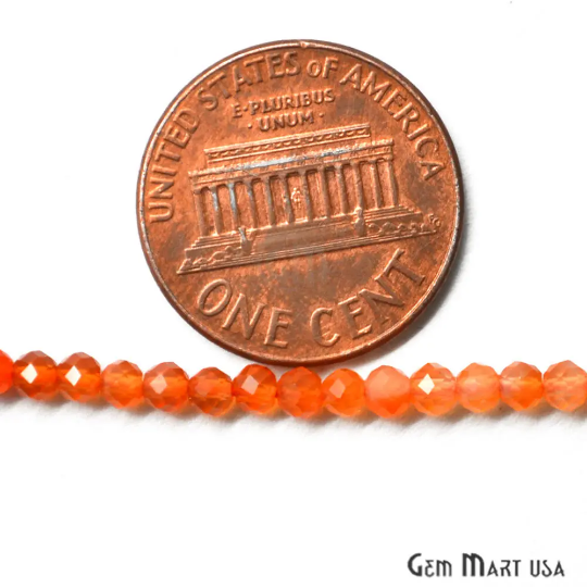 Carnelian Rondelle Beads, 13 Inch Gemstone Strands, Drilled Strung Nugget Beads, Faceted Round, 2.5-3mm