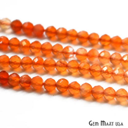 Carnelian Rondelle Beads, 13 Inch Gemstone Strands, Drilled Strung Nugget Beads, Faceted Round, 2.5-3mm