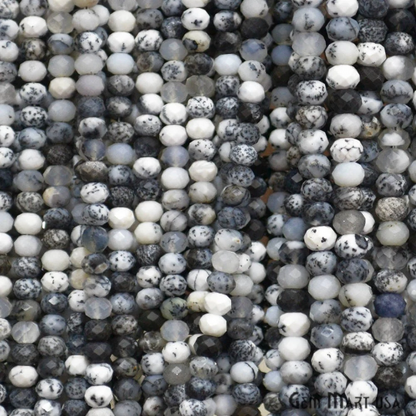 Dendrite Opal Rondelle Beads, 13 Inch Gemstone Strands, Drilled Strung Nugget Beads, Faceted Round, 4-5mm