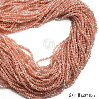 Peach Moonstone Rondelle Beads, 12-13 Inch Gemstone Strands, Drilled Strung Nugget Beads, Faceted Round, 2-2.5mm