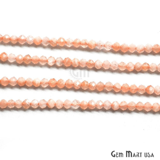 Peach Moonstone Rondelle Beads, 12-13 Inch Gemstone Strands, Drilled Strung Nugget Beads, Faceted Round, 2-2.5mm