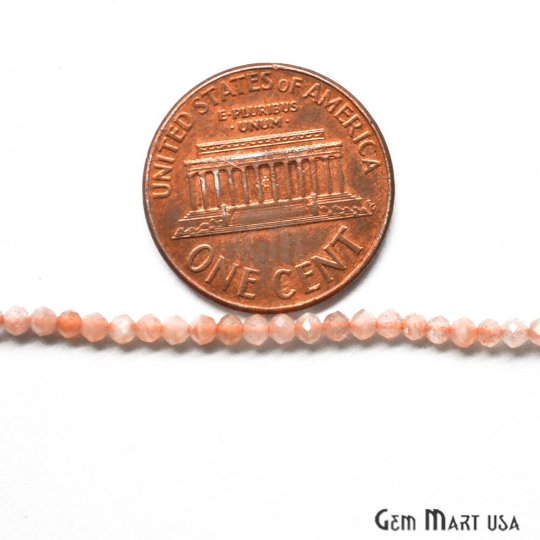 Peach Moonstone Rondelle Beads, 12-13 Inch Gemstone Strands, Drilled Strung Nugget Beads, Faceted Round, 2-2.5mm