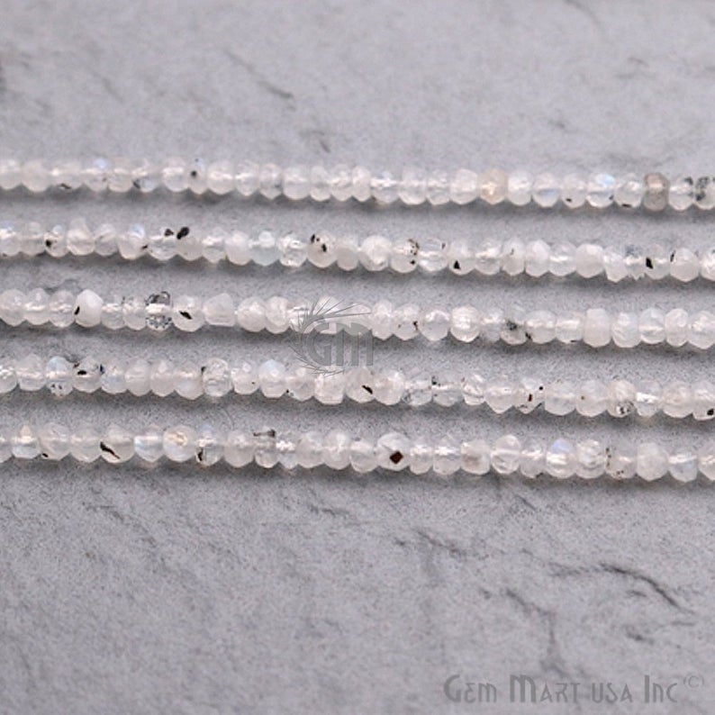 Rainbow Moonstone Shaded 3.5-4mm Round Gemstone Rondelle Beads - GemMartUSA