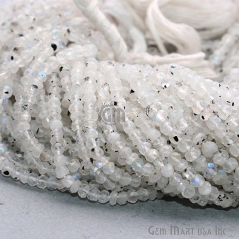 Rainbow Moonstone Shaded 3.5-4mm Round Gemstone Rondelle Beads - GemMartUSA