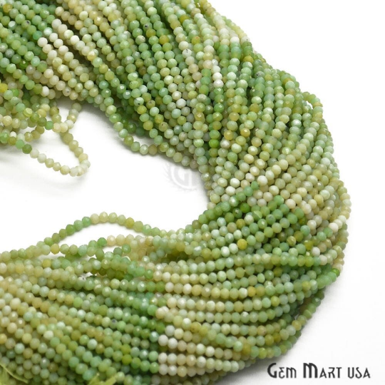 Green Opal Faceted Gemstones Rondelle Beads (762733559855)