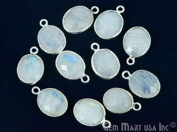 Oval 10x12mm Single Bail Silver Bezel Gemstone Connector