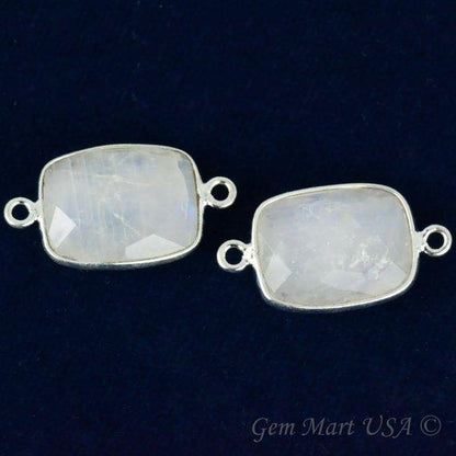 Octagon 12x16mm Double Bail Gemstone Silver Bezel Connector
