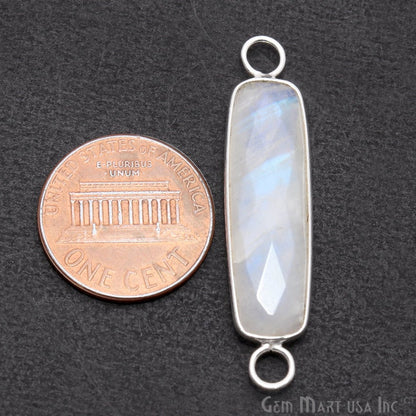 Rainbow Moonstone Rectangle 40x9mm Silver Bail Gemstone Connector - GemMartUSA