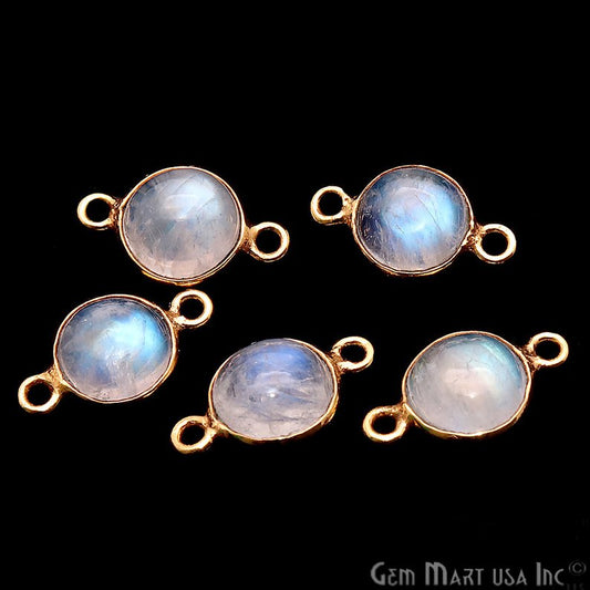 Rainbow Moonstone Round 8mm Gold Plated Cabochon Connector - GemMartUSA