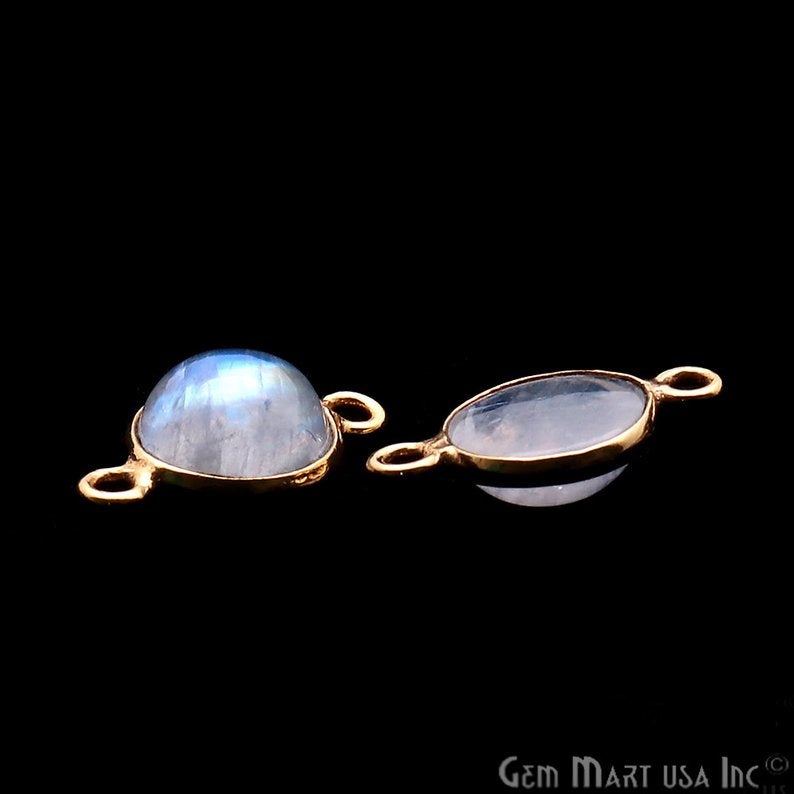 Rainbow Moonstone Round 8mm Gold Plated Cabochon Connector - GemMartUSA