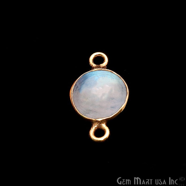 Rainbow Moonstone Round 8mm Gold Plated Cabochon Connector - GemMartUSA