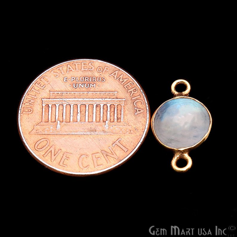 Rainbow Moonstone Round 8mm Gold Plated Cabochon Connector - GemMartUSA