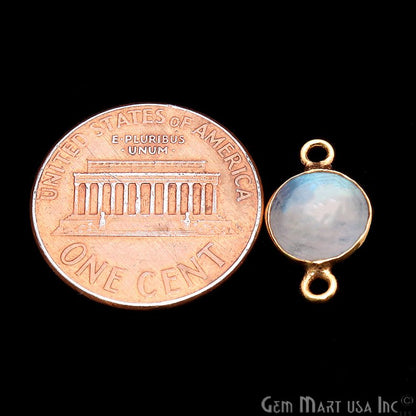 Rainbow Moonstone Round 8mm Gold Plated Cabochon Connector - GemMartUSA