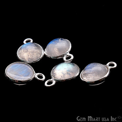 Rainbow Moonstone Round 8mm Silver Gemstone Cabochons Connector - GemMartUSA