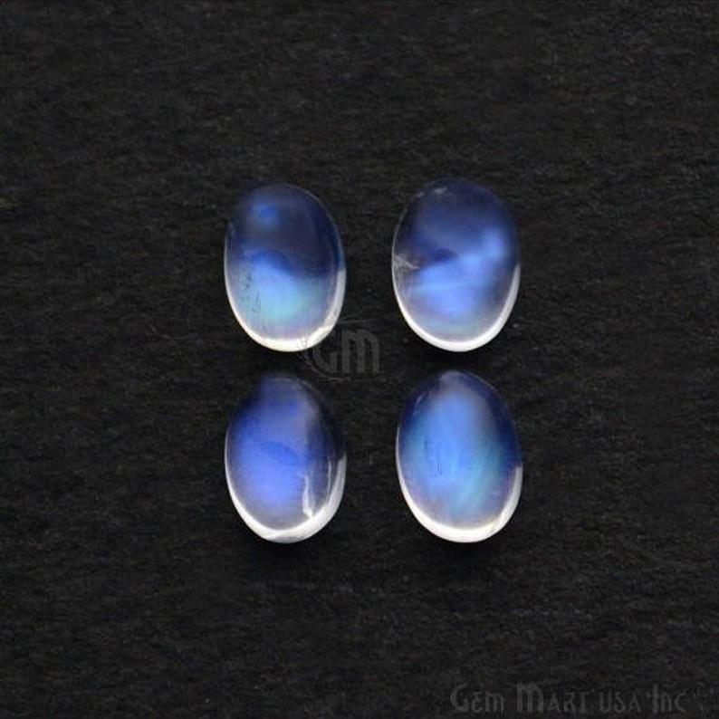 4pc Lot Rainbow Moonstone Blue Flash Cabochon 7x5mm Oval June Birthstone Loose gemstones - GemMartUSA