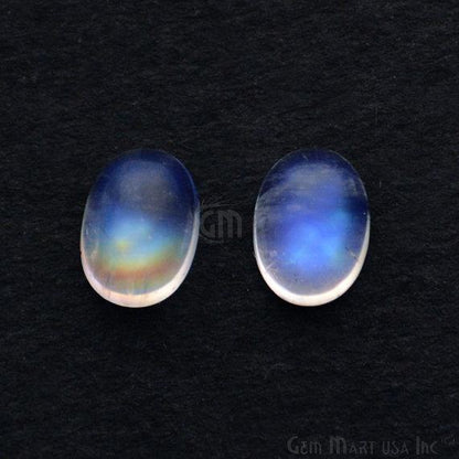 2pc Lot Natural Rainbow Moonstone Blue Flash Cabochon AAA Quality 7x9mm Oval Shape Loose Gemstone - GemMartUSA