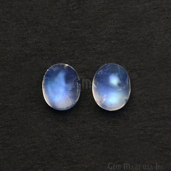 2pc Lot Natural Rainbow Moonstone Blue Flash Cabochon AAA Quality 8x10mm Loose Gemstone - GemMartUSA