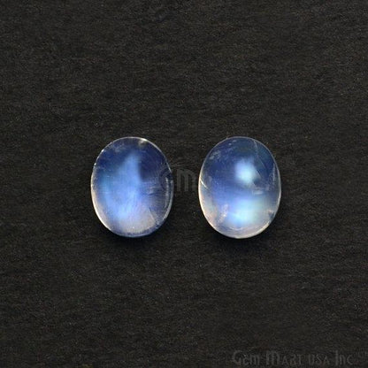 2pc Lot Natural Rainbow Moonstone Blue Flash Cabochon AAA Quality 8x10mm Loose Gemstone - GemMartUSA