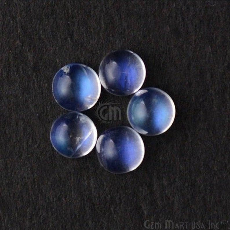 5pc Lot Rainbow Moonstone Blue Flash Cabochon 5mm Round June Birthstone Loose gemstones - GemMartUSA